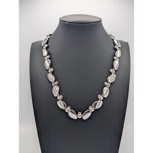 Vintage 90s Silvertone Organic Pebble Link Choker Necklace 17" Chunky Statement